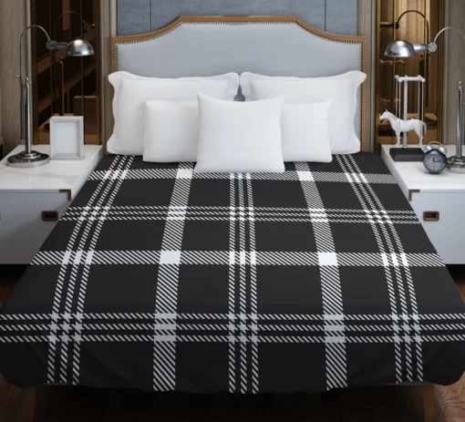 Black White Tartan Plaid Scottish Duvet Cover