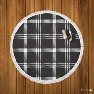 Black White Tartan Plaid Scottish Round Beach Towel