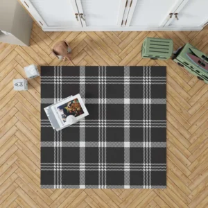 Black White Tartan Plaid Scottish Rug