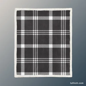 Black White Tartan Plaid Scottish Sherpa Fleece Blanket 1