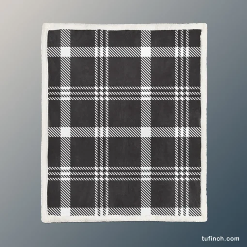 Black White Tartan Plaid Scottish Sherpa Fleece Blanket 1