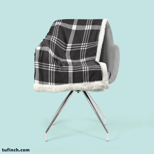 Black White Tartan Plaid Scottish Sherpa Fleece Blanket 2