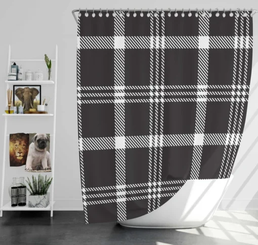 Black White Tartan Plaid Scottish Shower Curtain