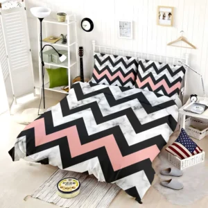 Black Zigzag On Marble Background Bedding Set