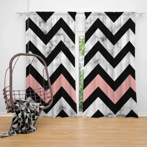 Black Zigzag On Marble Background Curtain