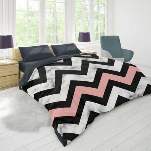 Black Zigzag On Marble Background Duvet Cover 1