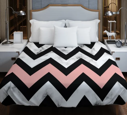 Black Zigzag On Marble Background Duvet Cover