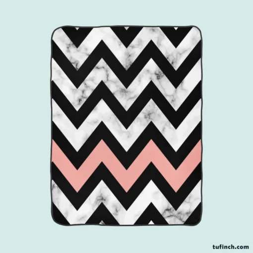 Black Zigzag On Marble Background Fleece Blanket 1