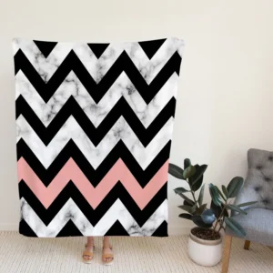 Black Zigzag On Marble Background Fleece Blanket