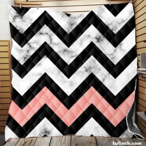 Black Zigzag On Marble Background Quilt Blanket