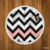 Black Zigzag On Marble Background Round Beach Towel