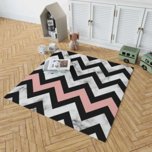 Black Zigzag On Marble Background Rug 1