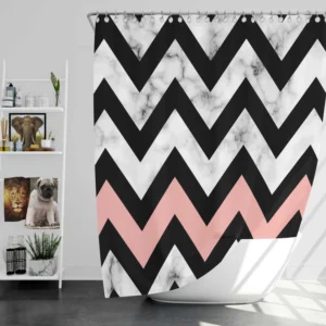 Black Zigzag On Marble Background Shower Curtain