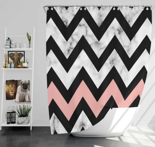 Black Zigzag On Marble Background Shower Curtain