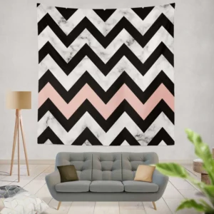 Black Zigzag On Marble Background Wall Tapestry