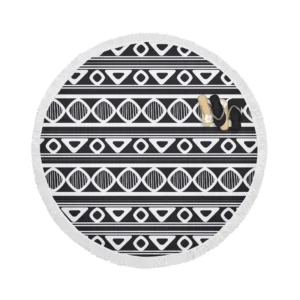 Black and White Aztec African Pattern Round Beach Towel