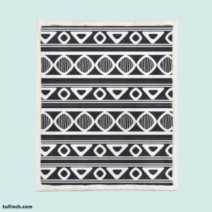 Black and White Aztec African Pattern Sherpa Fleece Blanket 1