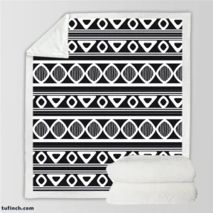 Black and White Aztec African Pattern Sherpa Fleece Blanket