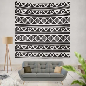 Black and White Aztec African Pattern Wall Tapestry