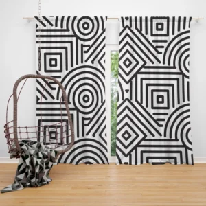 Black and White Geometric Shapes Pattern Curtain