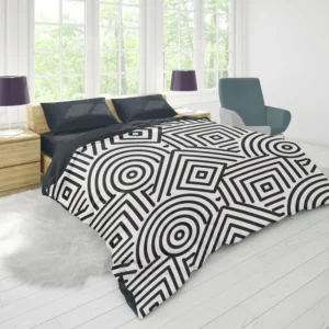 Black and White Geometric Shapes Pattern Duvet Cover 1