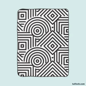 Black and White Geometric Shapes Pattern Fleece Blanket 1