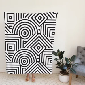 Black and White Geometric Shapes Pattern Fleece Blanket