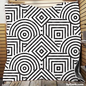 Black and White Geometric Shapes Pattern Quilt Blanket