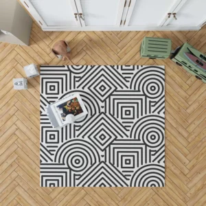 Black and White Geometric Shapes Pattern Rug