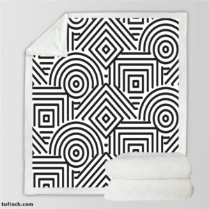 Black and White Geometric Shapes Pattern Sherpa Fleece Blanket