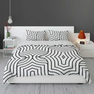 Black and White Linear Flat Abstract Lines Pattern Bedding Set 2