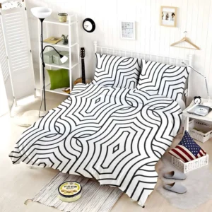 Black and White Linear Flat Abstract Lines Pattern Bedding Set