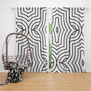 Black and White Linear Flat Abstract Lines Pattern Curtain