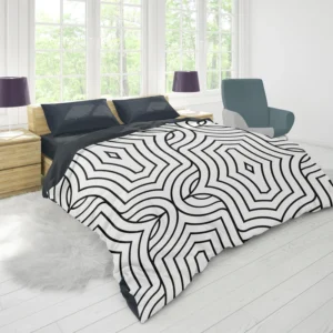 Black and White Linear Flat Abstract Lines Pattern Duvet Cover 1