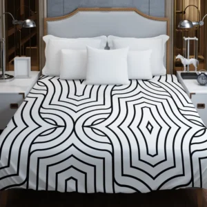 Black and White Linear Flat Abstract Lines Pattern Duvet Cover