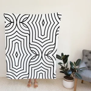 Black and White Linear Flat Abstract Lines Pattern Fleece Blanket