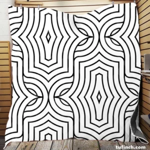 Black and White Linear Flat Abstract Lines Pattern Quilt Blanket