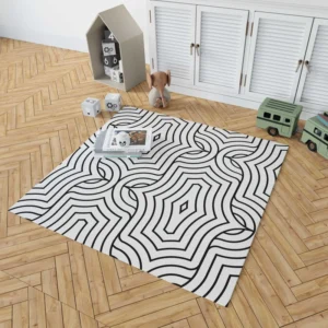 Black and White Linear Flat Abstract Lines Pattern Rug 1