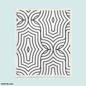 Black and White Linear Flat Abstract Lines Pattern Sherpa Fleece Blanket 1