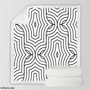 Black and White Linear Flat Abstract Lines Pattern Sherpa Fleece Blanket