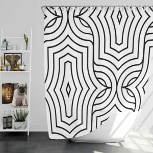 Black and White Linear Flat Abstract Lines Pattern Shower Curtain