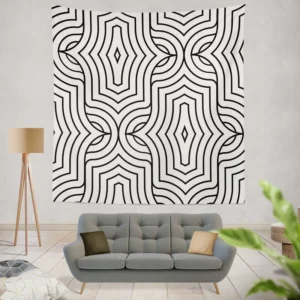 Black and White Linear Flat Abstract Lines Pattern Wall Tapestry