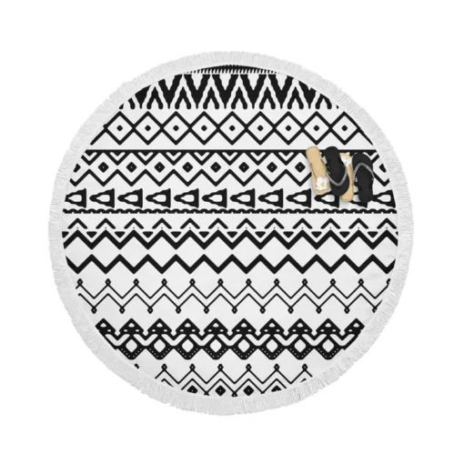 Black n White Aztec Pattern Round Beach Towel