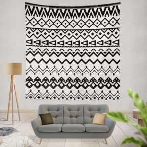 Black n White Aztec Pattern Wall Tapestry