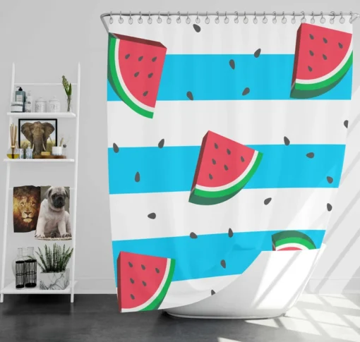 Blacktail Mountain Watermelon Painting Shower Curtain