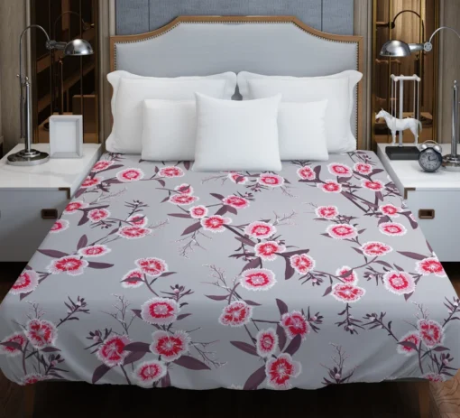 Blooming Dianthus Flower Duvet Cover