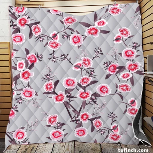 Blooming Dianthus Flower Quilt Blanket