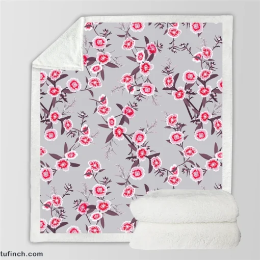 Blooming Dianthus Flower Sherpa Fleece Blanket