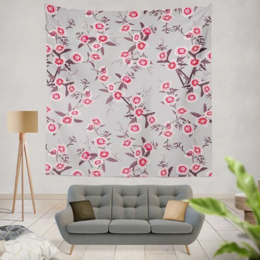 Blooming Dianthus Flower Wall Tapestry