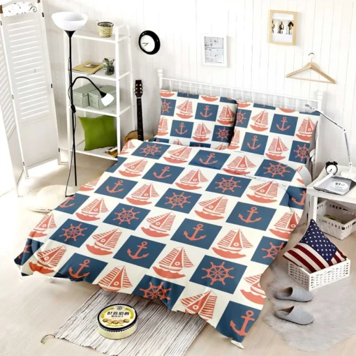 Blue Anchor Pattern Bedding Set